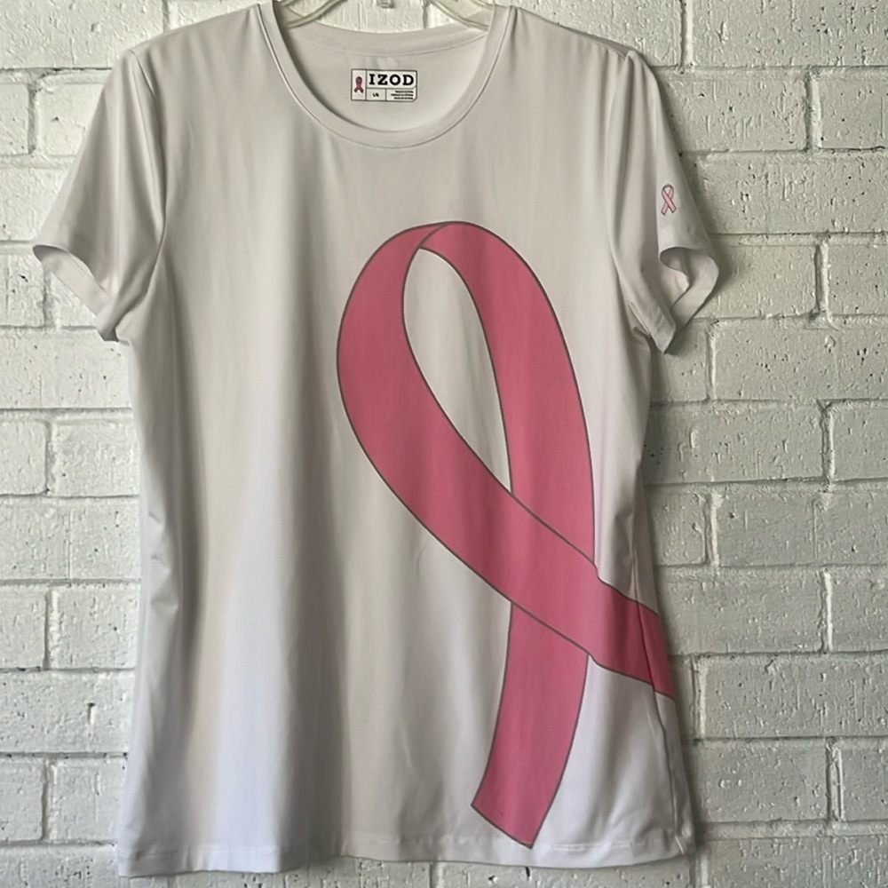 Izod Breast Cancer Awareness T-shirt Size L Short Sleeve White & Pink Survivor,